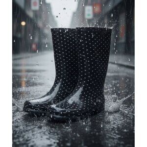 Women's - Sloggers Black Polka Dot Rain Boots, Size 7